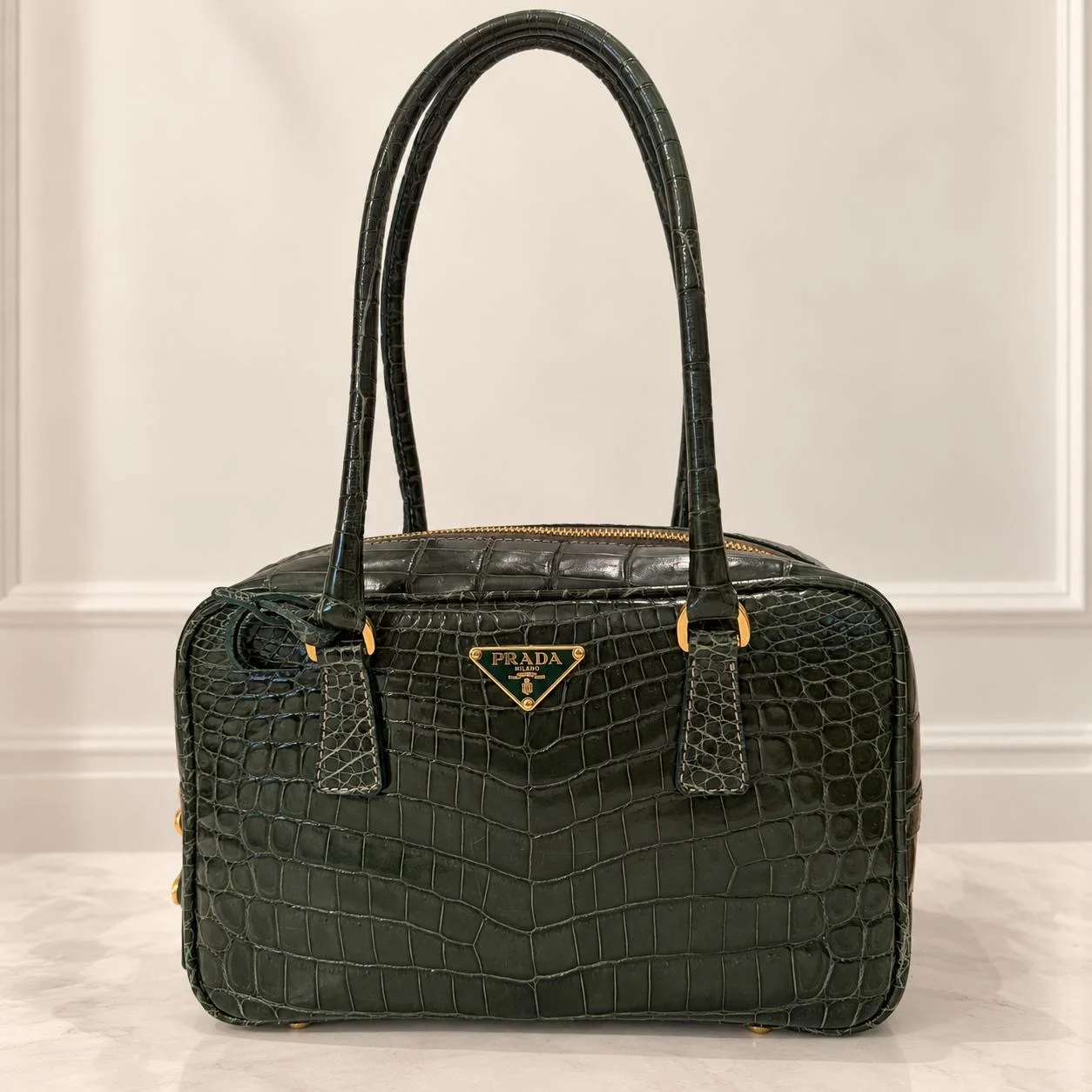PRADA — Sac Bauletto Cocco Lucido vert foncé